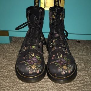 Black floral Doc Martins